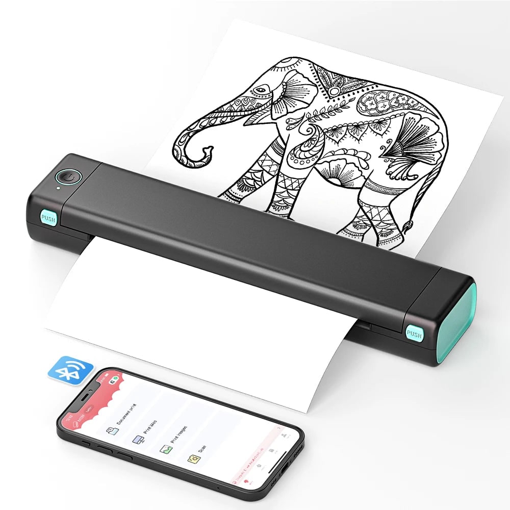 Portable Thermal Printer Wireless Bluetooth USB Compact A4 Smartphone Mobile