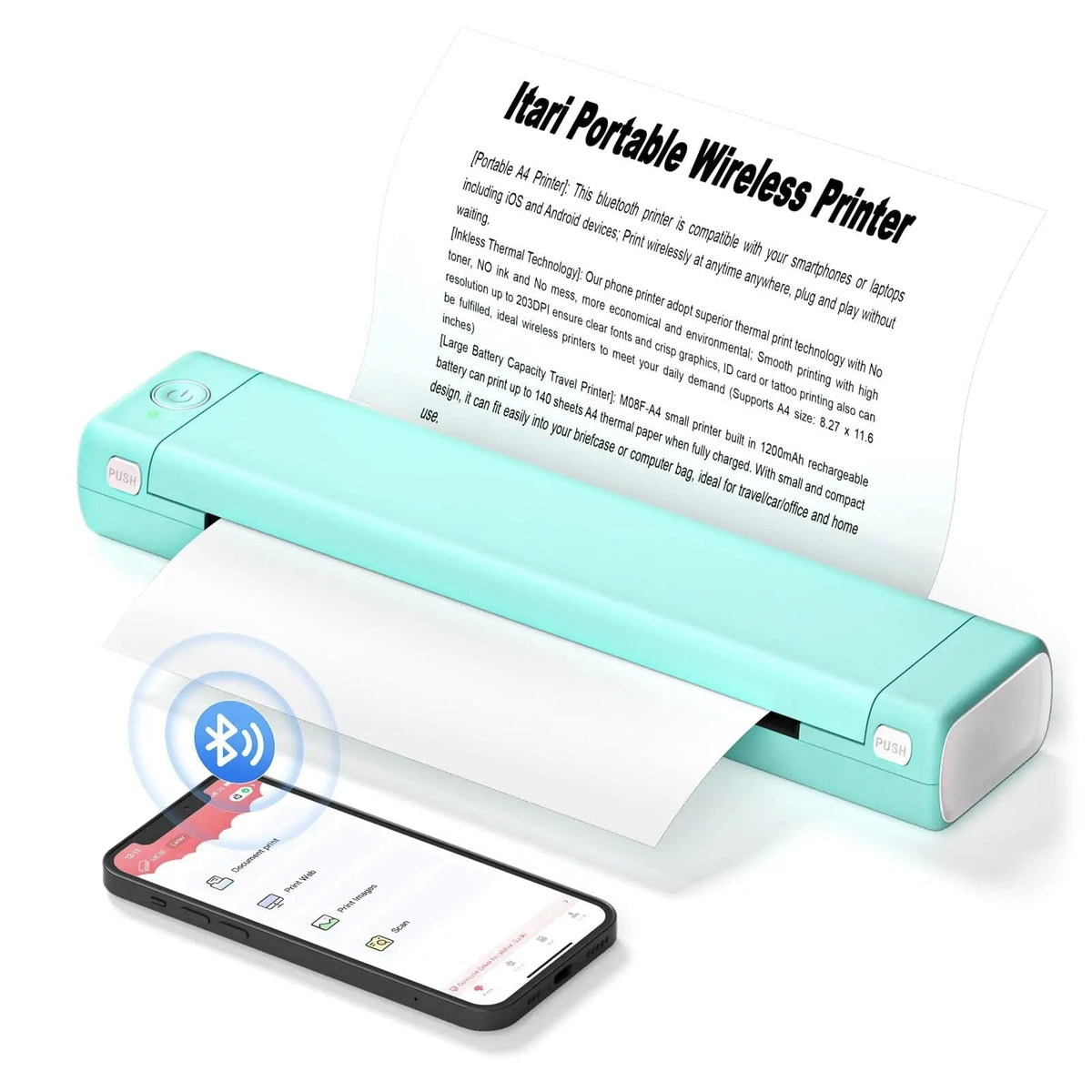 Portable Thermal Printer Wireless Bluetooth USB Compact A4 Smartphone Mobile