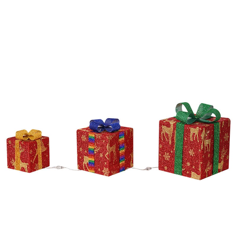 Pre-Lit Lighted Gift Boxes Outdoor Decoration Set of 3 with LED Lights Christmas