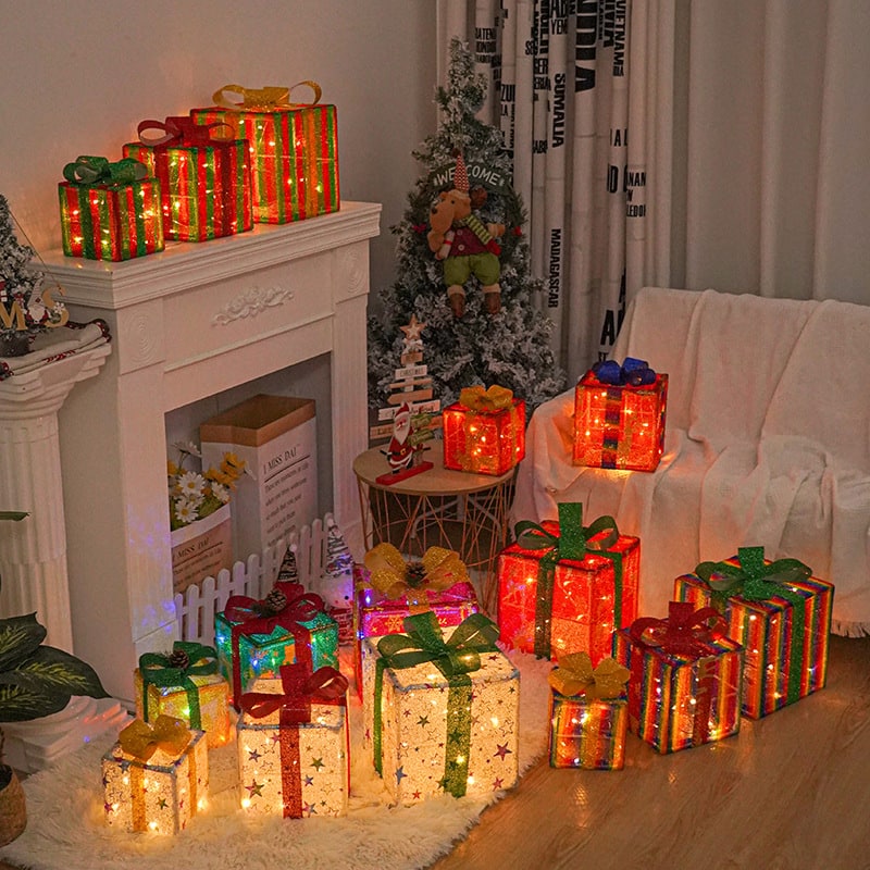 Pre-Lit Lighted Gift Boxes Outdoor Decoration Set of 3 with LED Lights Christmas