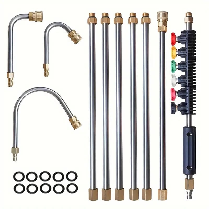 Pressure Washer Wand with Power Spray Extension Brass Couplers and Five Nozzle Tips