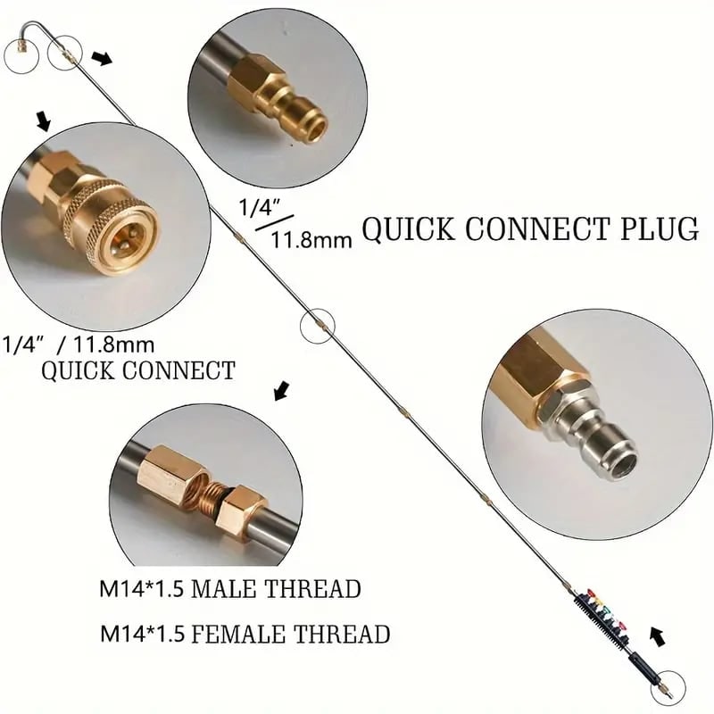 Pressure Washer Wand with Power Spray Extension Brass Couplers and Five Nozzle Tips