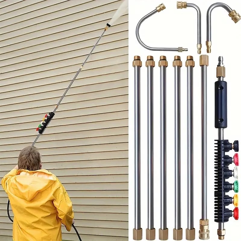 Pressure Washer Wand with Power Spray Extension Brass Couplers and Five Nozzle Tips