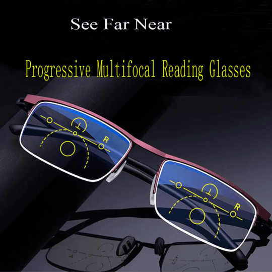 Progressive Multifocal Reading Glasses with Blue Light Blocking and Lightweight Metal Frame