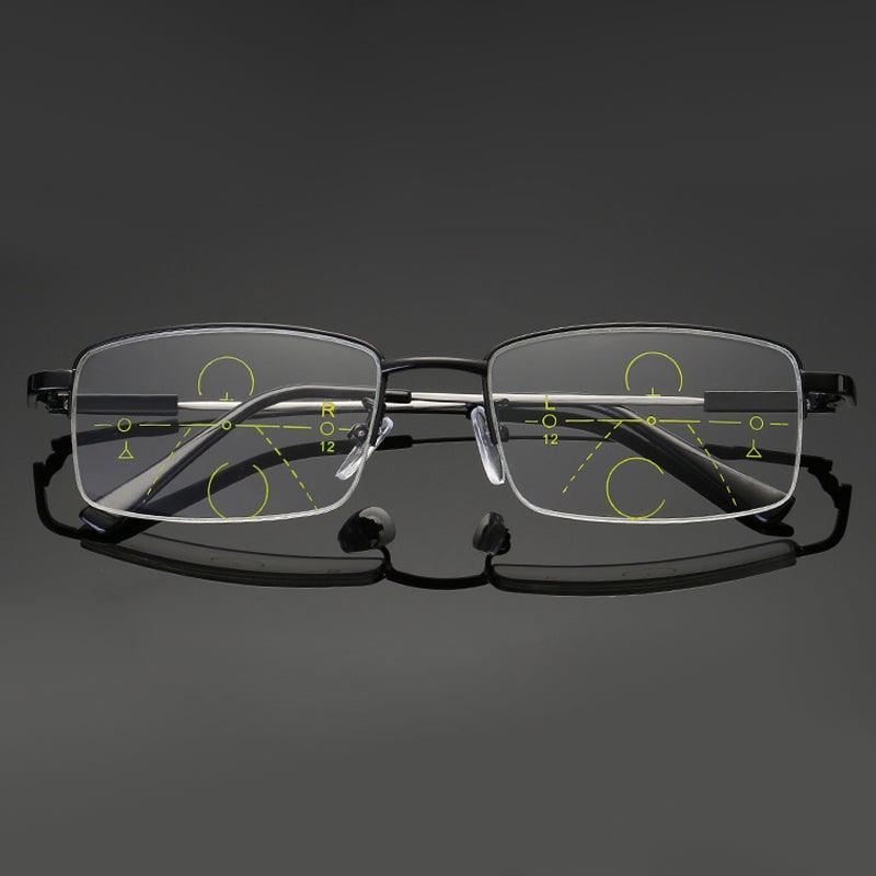 Progressive Reading Glasses Blue Light Blocking Metal Rimless Rectangular Multifocal
