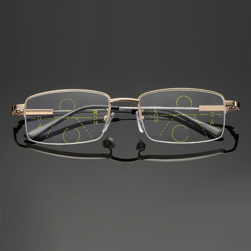 Progressive Reading Glasses Blue Light Blocking Metal Rimless Rectangular Multifocal