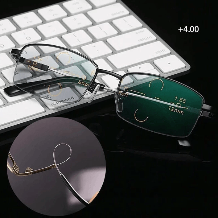 Progressive Reading Glasses Blue Light Blocking Metal Rimless Rectangular Multifocal