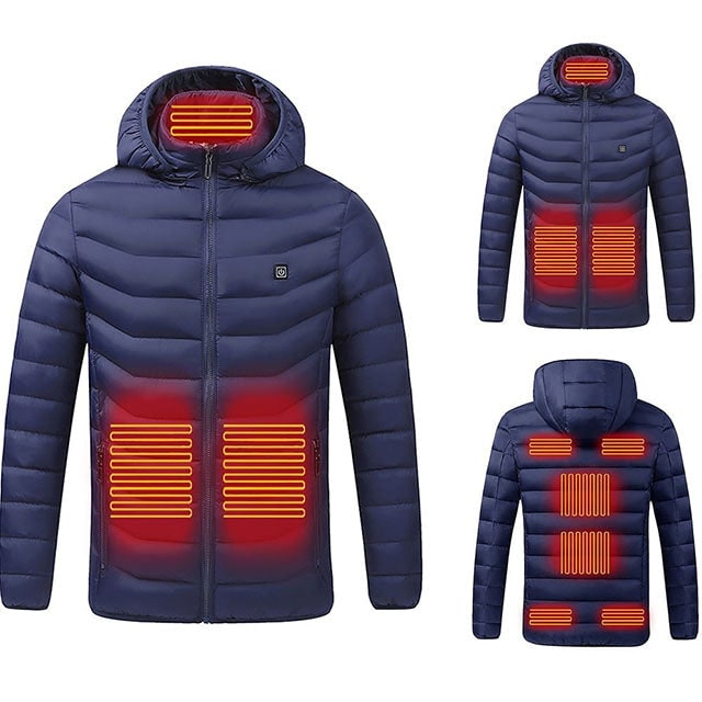 Puffer Heated Jacket with 9 Heating Zones Hood and Quilted Design