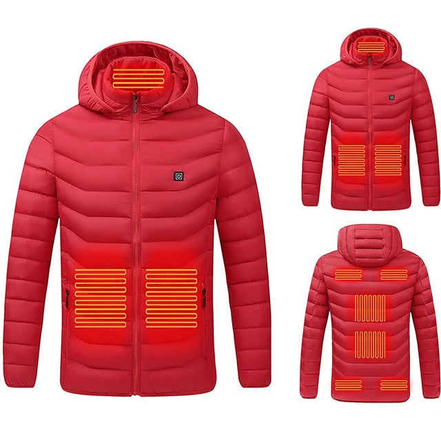 Puffer Heated Jacket with 9 Heating Zones Hood and Quilted Design