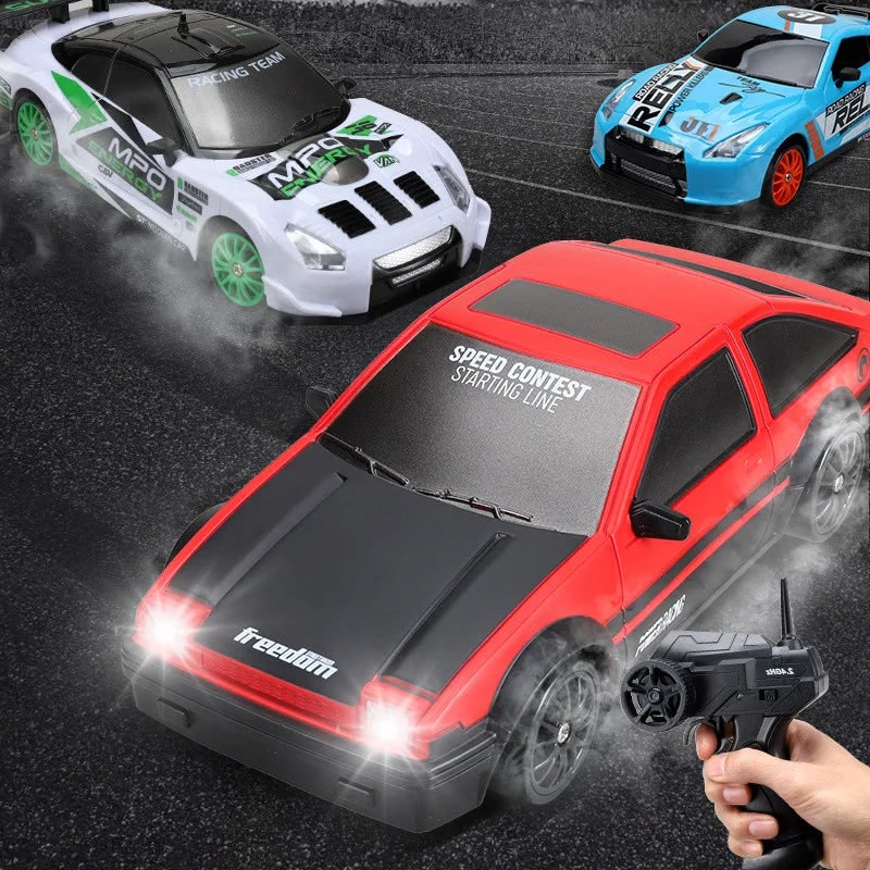 Rc Drift Car Remote Control with LED Headlights Spare Wheels and Traffic Cones