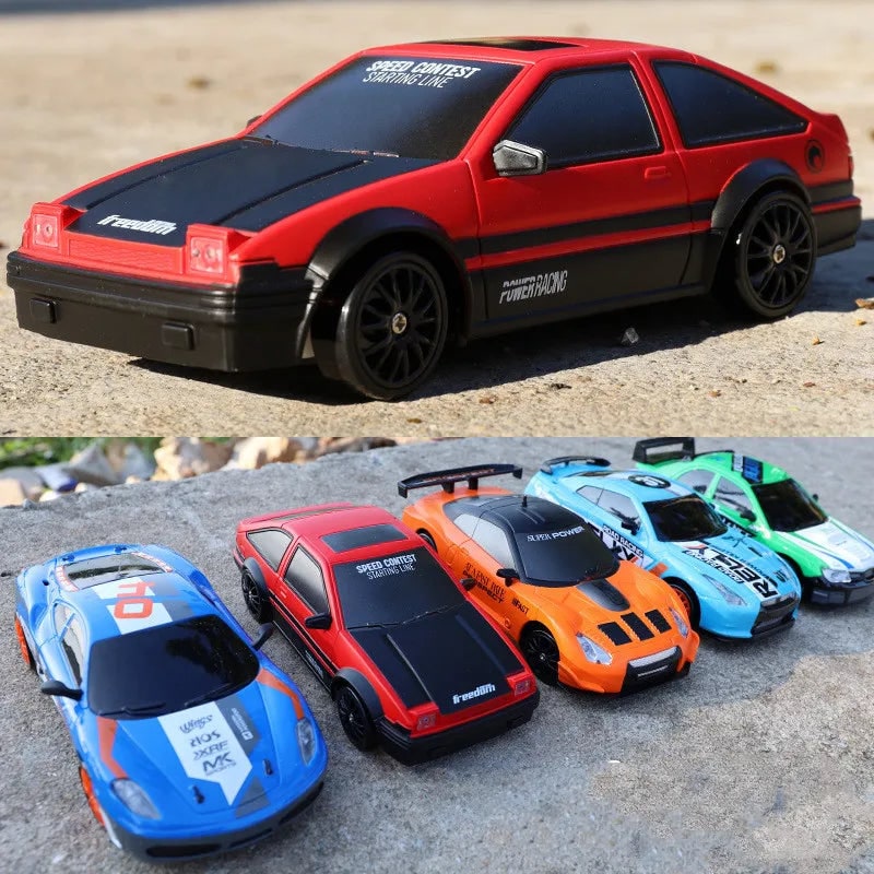 Rc Drift Car Remote Control with LED Headlights Spare Wheels and Traffic Cones