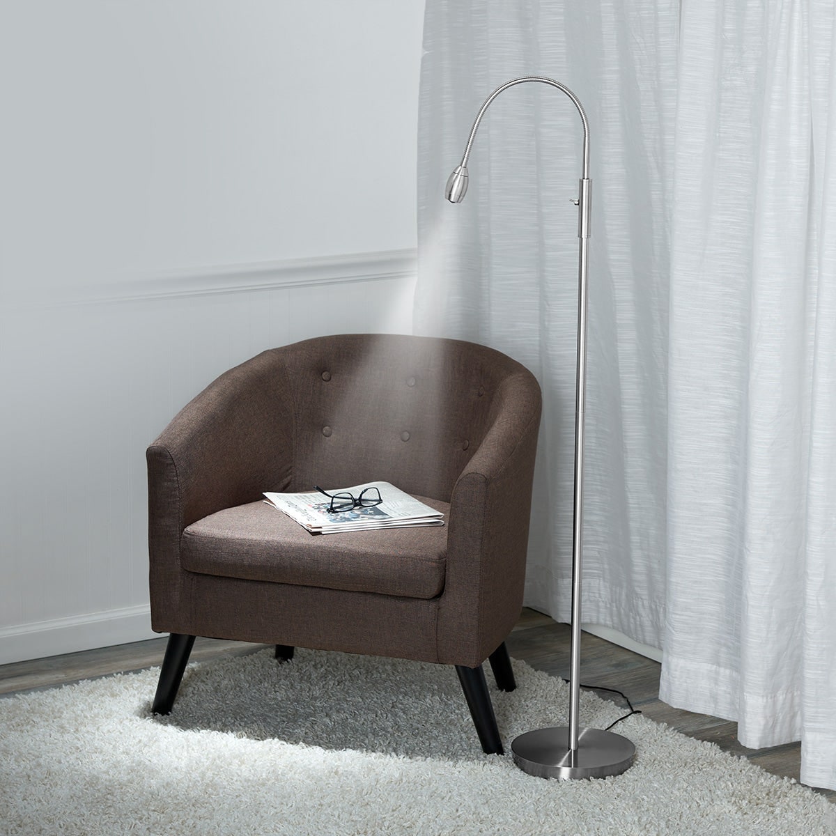 Reading Floor Lamp with Adjustable Gooseneck Arc LED Task Light and Focused Beam Bright