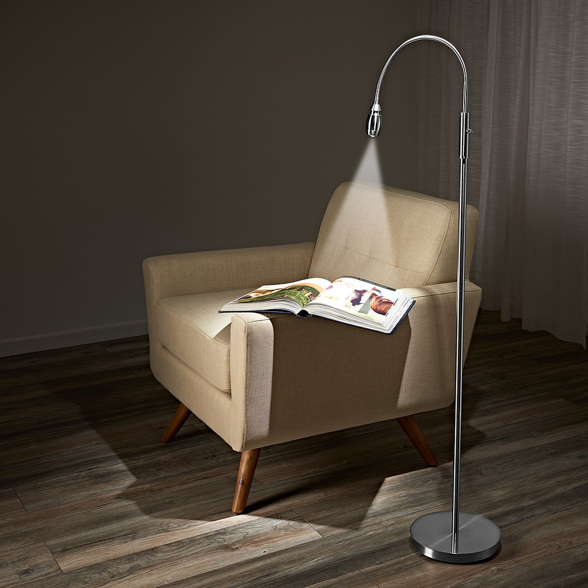 Reading Floor Lamp with Adjustable Gooseneck Arc LED Task Light and Focused Beam Bright