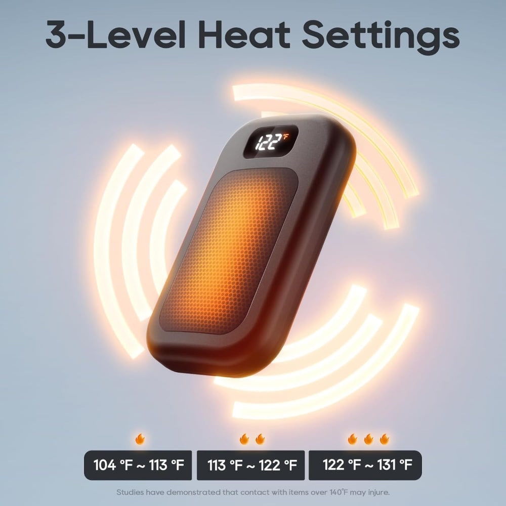 Rechargeable Electric Hand Warmers Reusable Pocket Heater with LED Display and Three Heat Levels