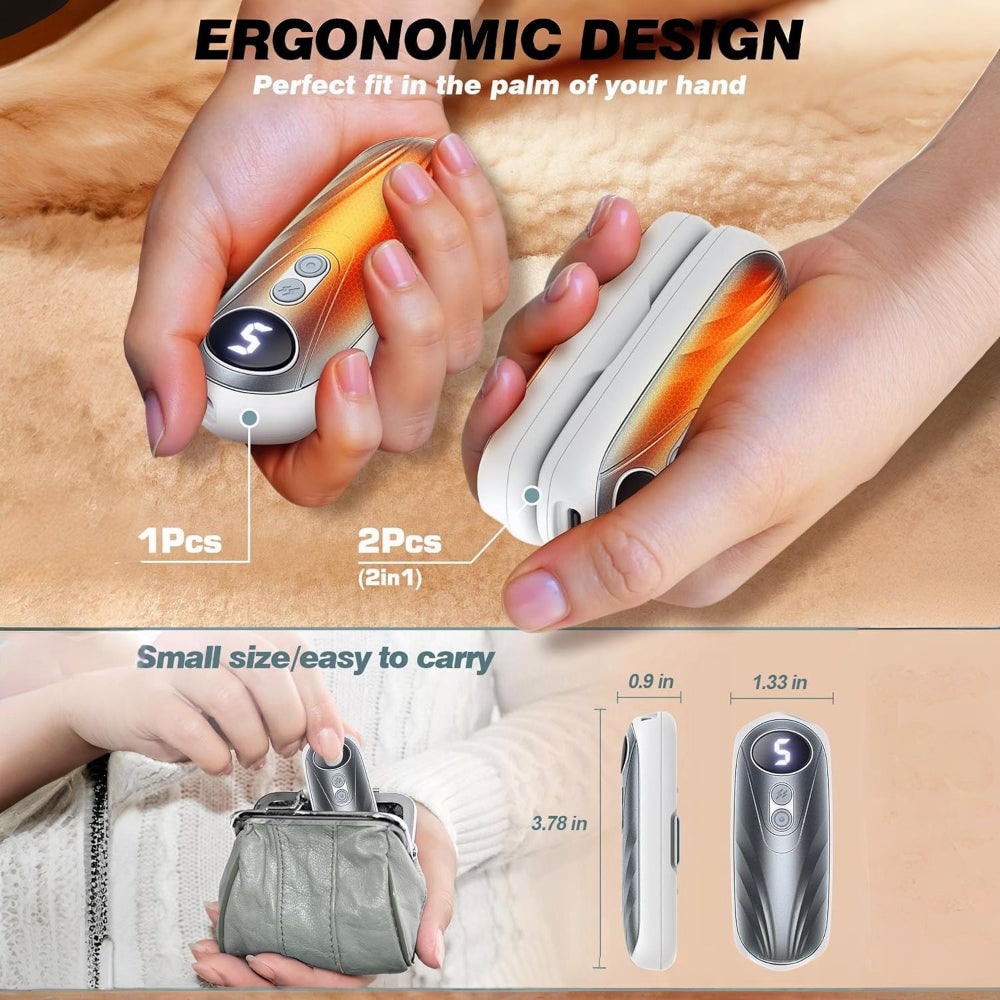 Rechargeable Electric Hand Warmers with LED Display Reusable Portable Pocket Heater Set of 2