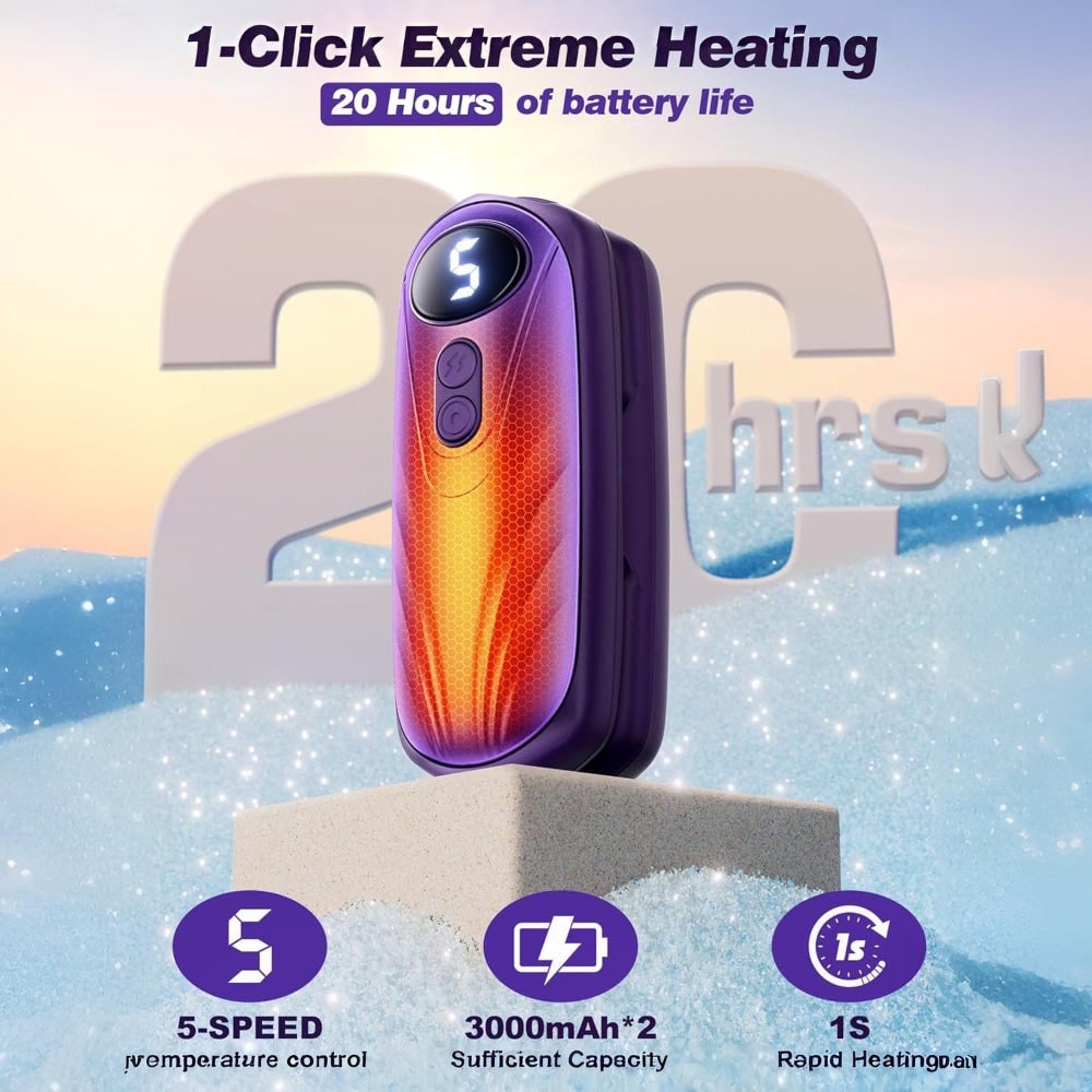 Rechargeable Electric Hand Warmers with LED Display Reusable Portable Pocket Heater Set of 2