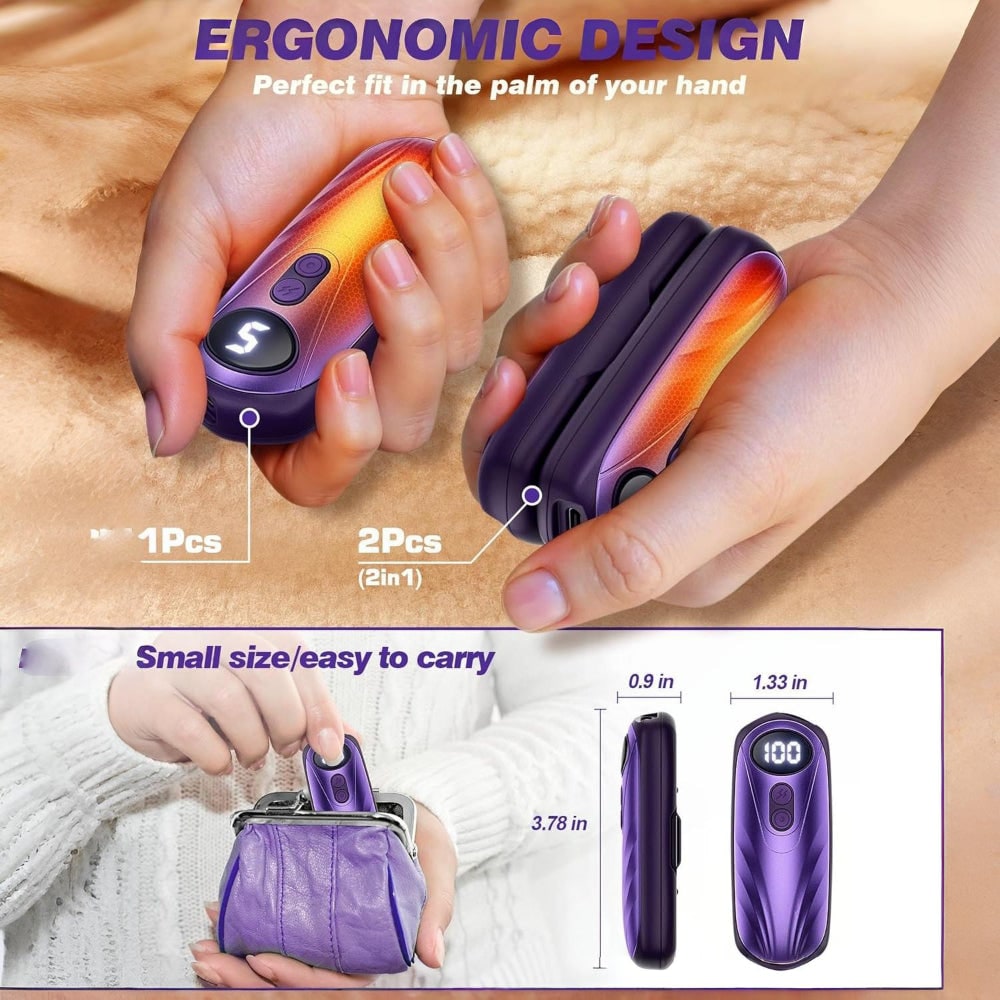 Rechargeable Electric Hand Warmers with LED Display Reusable Portable Pocket Heater Set of 2