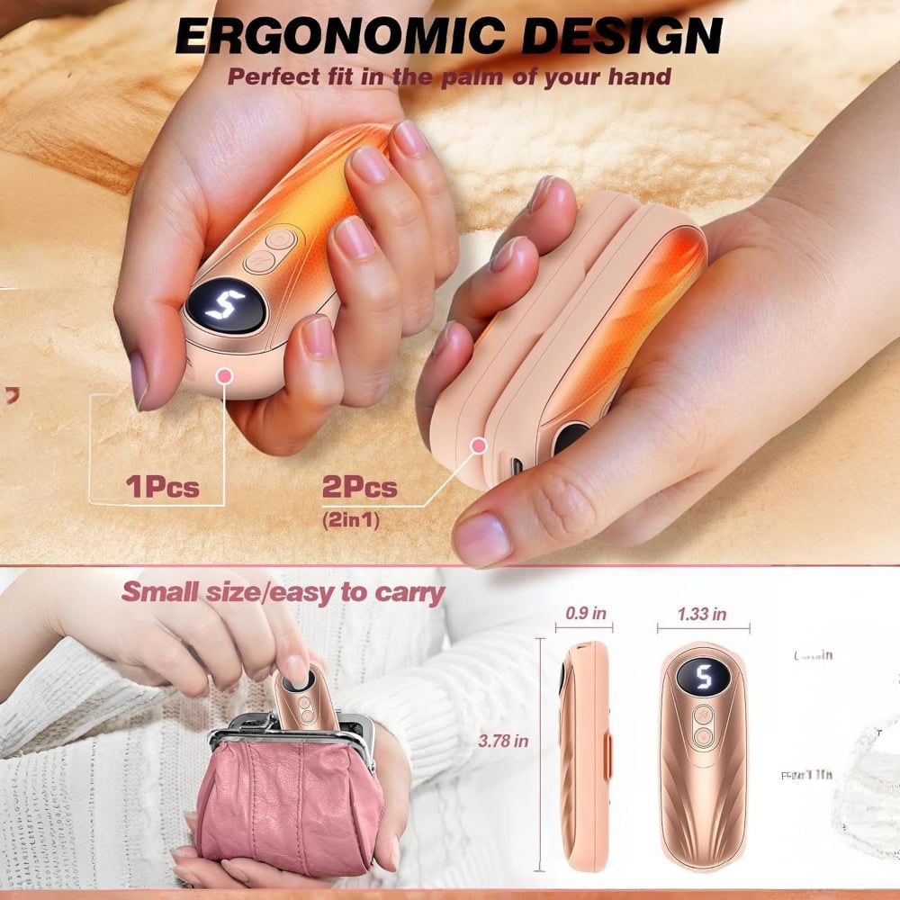 Rechargeable Electric Hand Warmers with LED Display Reusable Portable Pocket Heater Set of 2
