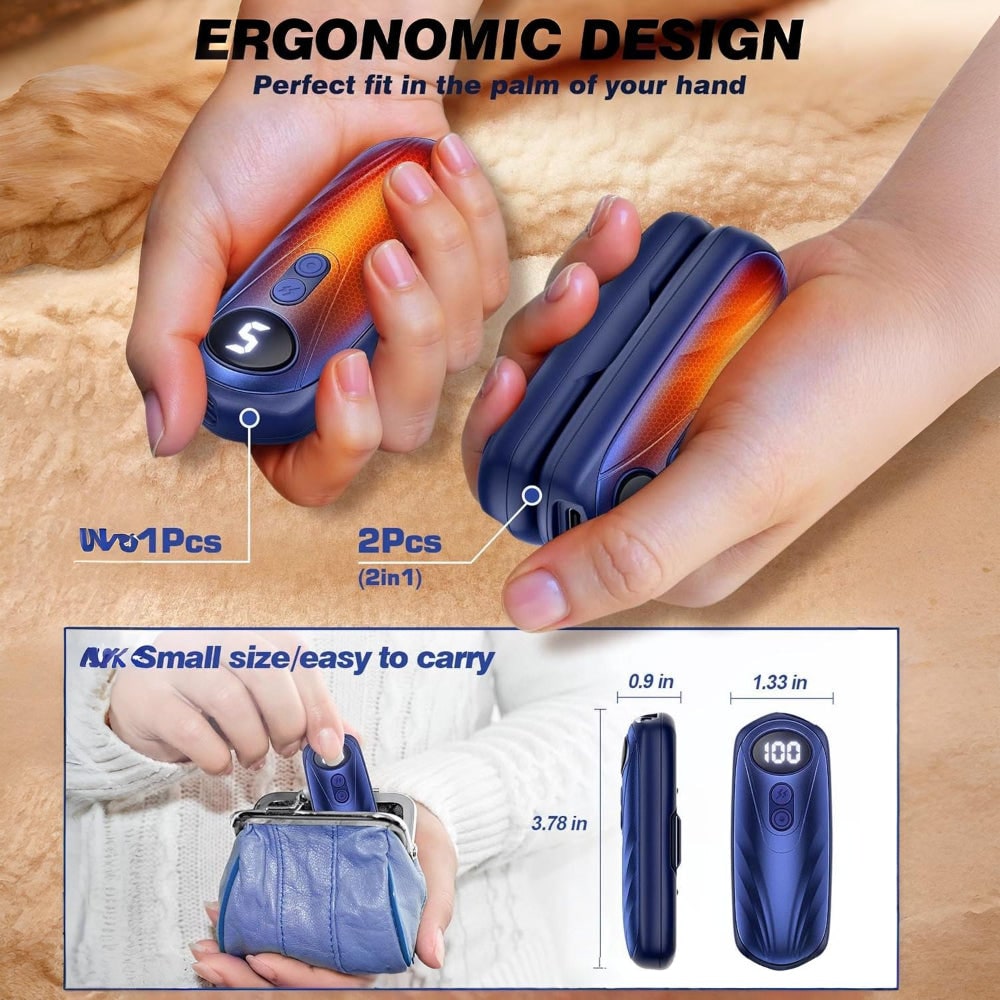 Rechargeable Electric Hand Warmers with LED Display Reusable Portable Pocket Heater Set of 2