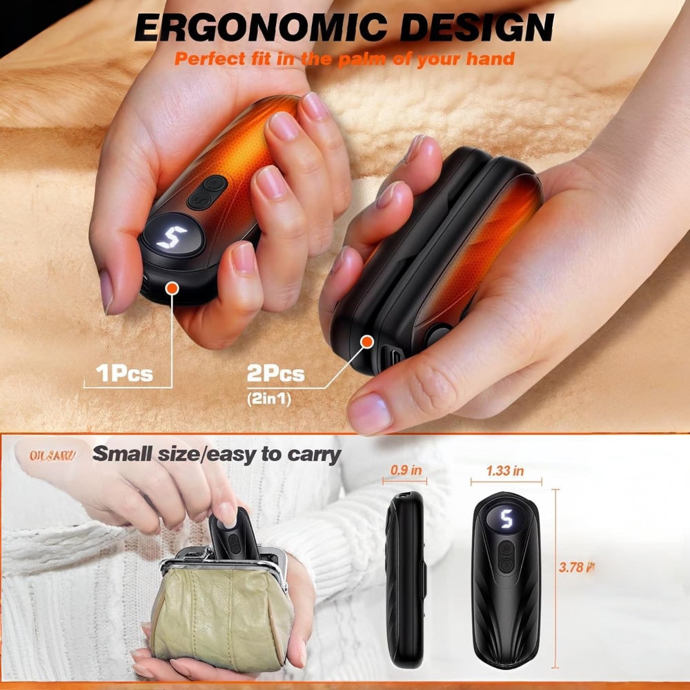 Rechargeable Electric Hand Warmers with LED Display Reusable Portable Pocket Heater Set of 2