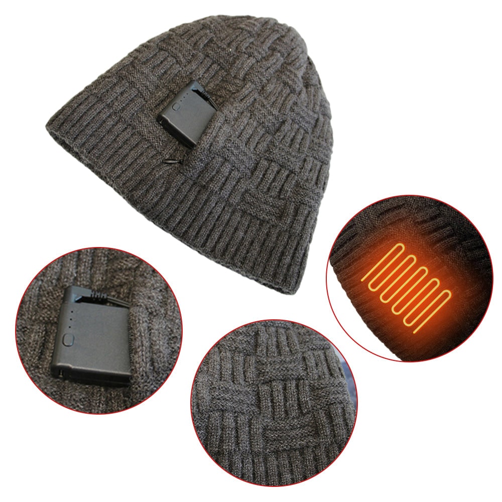Rechargeable Heated Winter Beanie Hat with Ear Flaps and 3400mah Battery Skull Cap