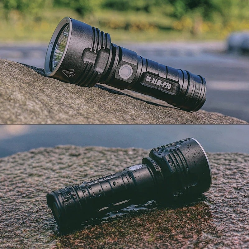 Rechargeable LED Flashlight and Torch with High Lumen Output Aluminum Alloy Body and Tactical Design