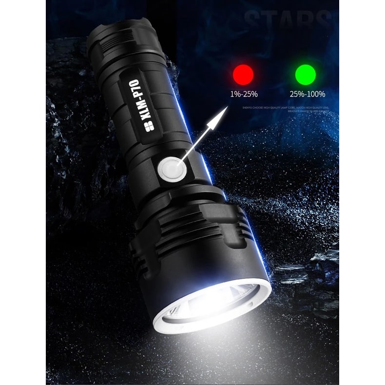 Rechargeable LED Flashlight and Torch with High Lumen Output Aluminum Alloy Body and Tactical Design