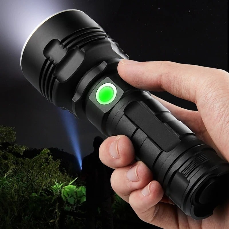 Rechargeable LED Flashlight and Torch with High Lumen Output Aluminum Alloy Body and Tactical Design