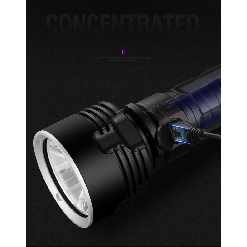 Rechargeable LED Flashlight and Torch with High Lumen Output Aluminum Alloy Body and Tactical Design