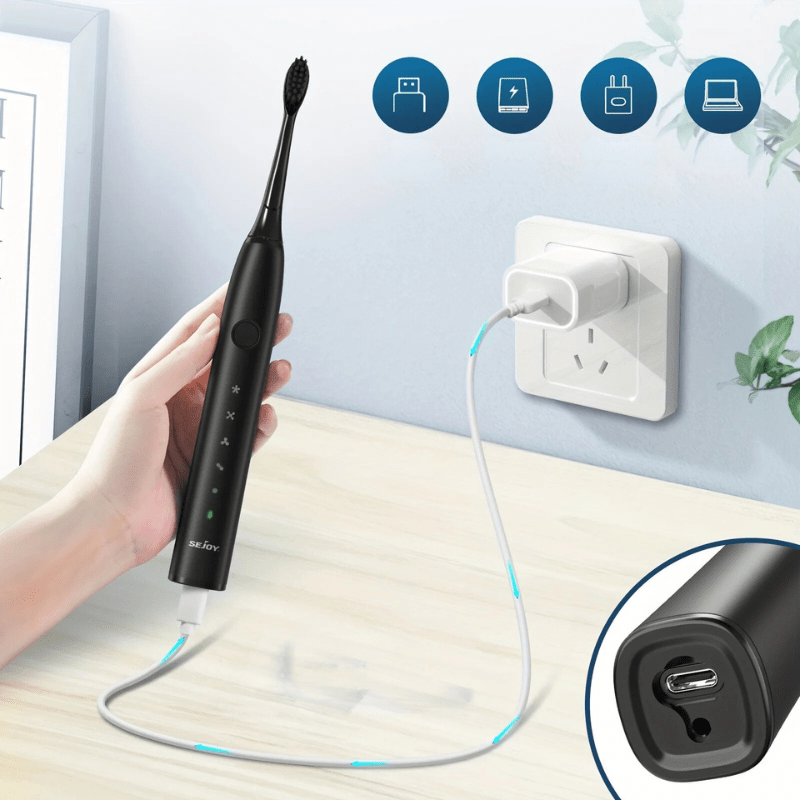 Rechargeable Sonic Electric Toothbrush with Timer 8 Replacement Heads and Travel Case