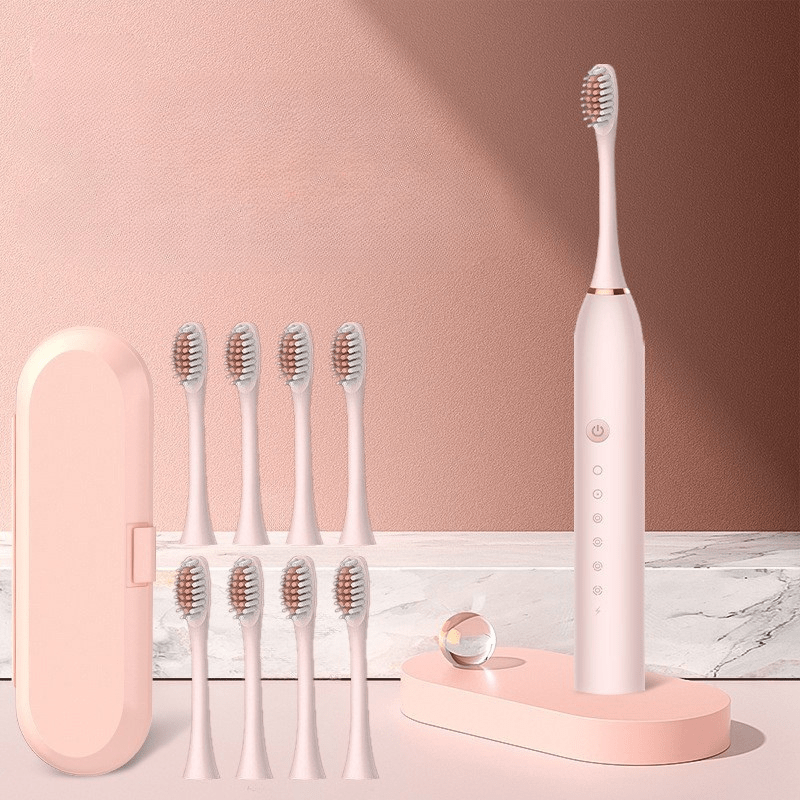 Rechargeable Sonic Electric Toothbrush with Timer 8 Replacement Heads and Travel Case