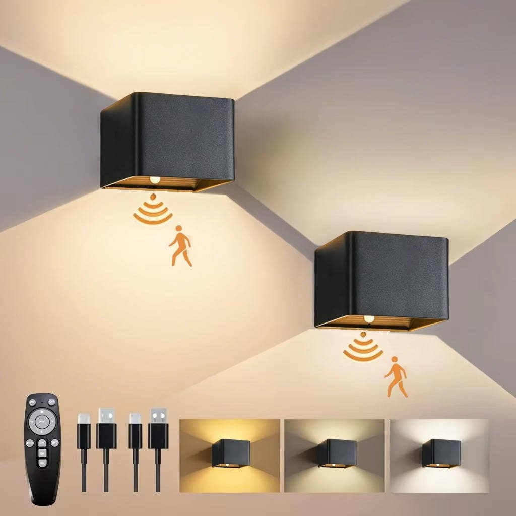 Rechargeable Wall Light Sconce with Motion Sensor Remote Control and Dimmable LED
