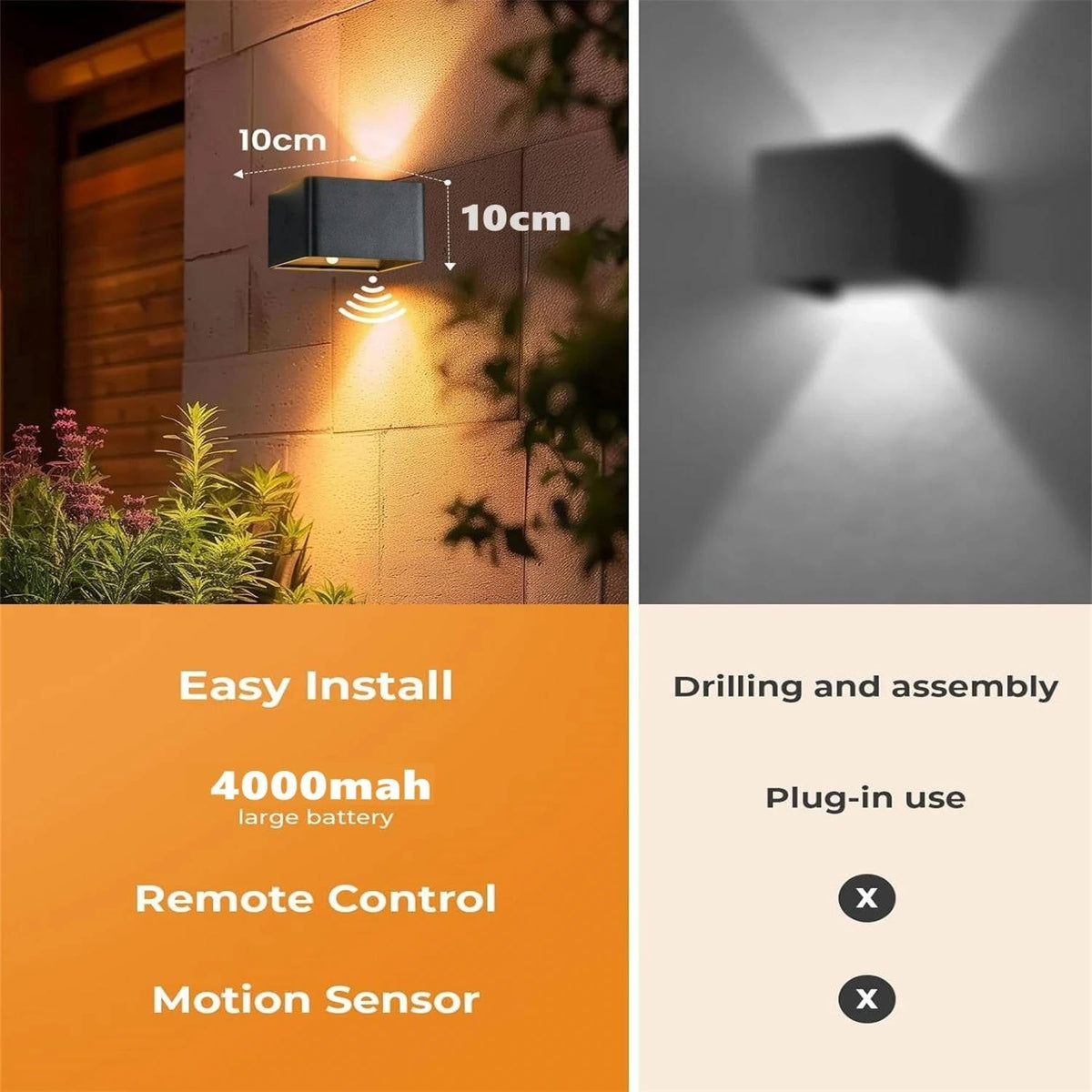 Rechargeable Wall Light Sconce with Motion Sensor Remote Control and Dimmable LED