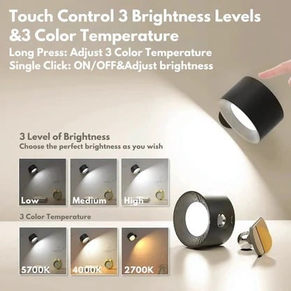 Rechargeable Wall Sconce with Modern Cordless LED Lighting and 360° Magnetic Rotation Lamp