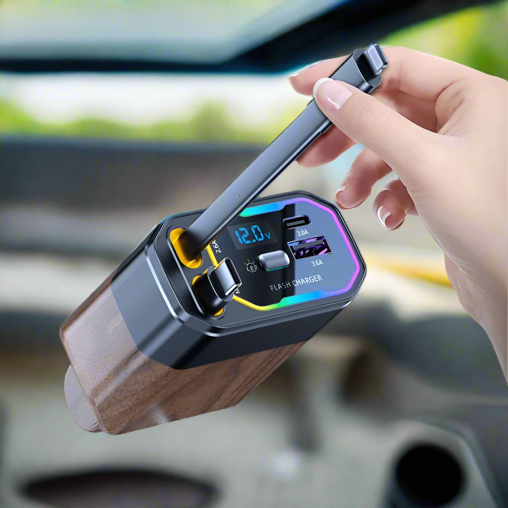 Retractable Car Phone Charger with Dual Usb-C and Fast Charging for Portable Devices