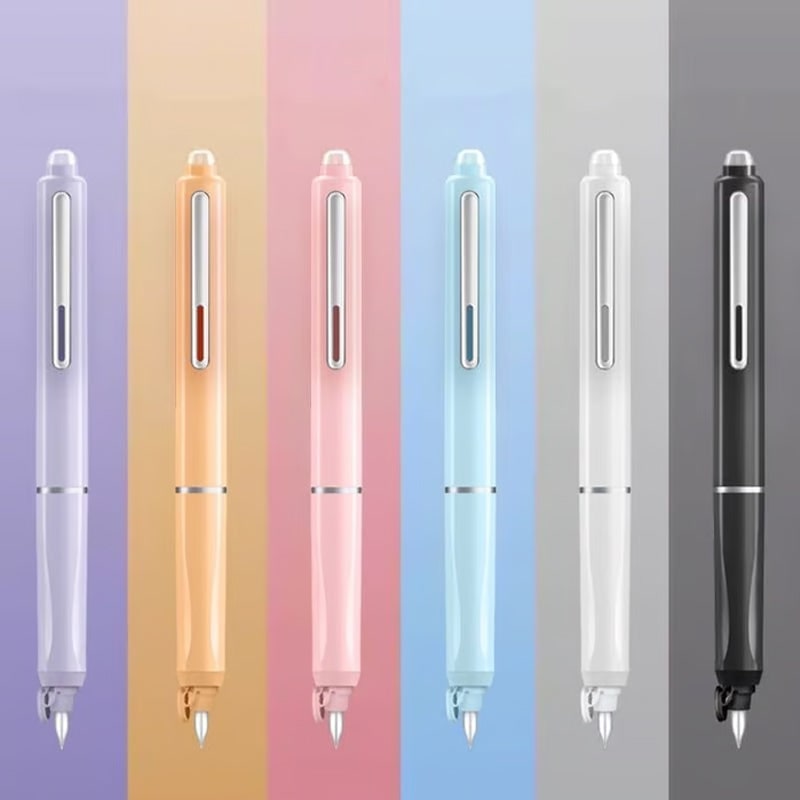 Retractable Fountain Pen with Fine Nibs Smooth Ink Flow and Pocket Clip Cartridges