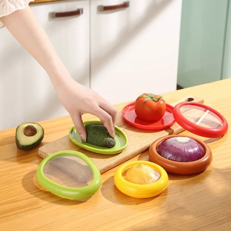Reusable Food Savers with Silicone Stretch Lids to Reduce Waste and Cover Cut Produce