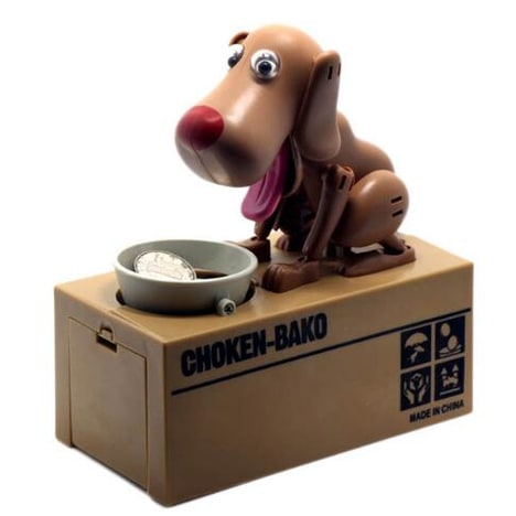 Robotic Dog Piggy Bank Coin Feeding Bowl and Big Atm Money Box Antique Ceramic