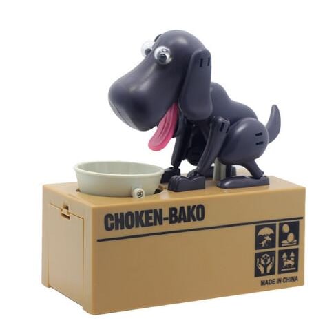 Robotic Dog Piggy Bank Coin Feeding Bowl and Big Atm Money Box Antique Ceramic
