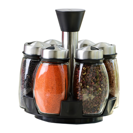 Rotating Spice Rack Organizer with 6 Glass Jars and Lazy Susan Carousel Base Countertop