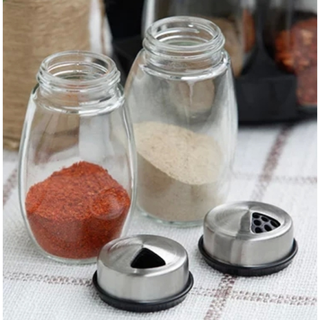 Rotating Spice Rack Organizer with 6 Glass Jars and Lazy Susan Carousel Base Countertop
