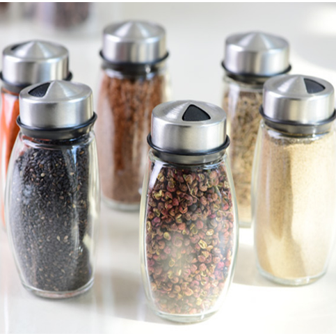 Rotating Spice Rack Organizer with 6 Glass Jars and Lazy Susan Carousel Base Countertop