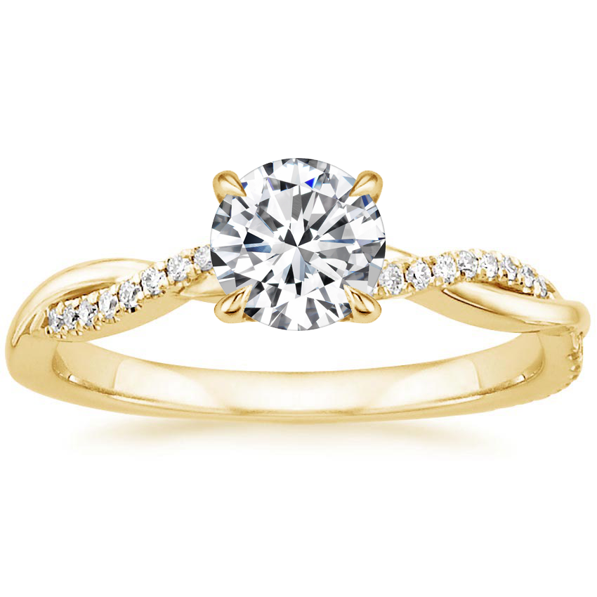 Round Brilliant Twisted Band Solitaire Engagement Ring with Pavé Accent Diamonds