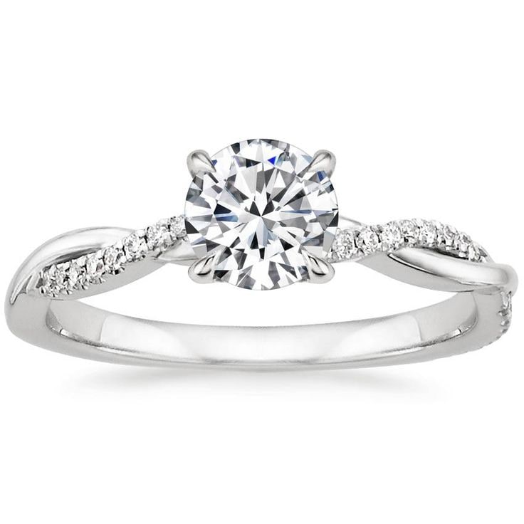 Round Brilliant Twisted Band Solitaire Engagement Ring with Pavé Accent Diamonds