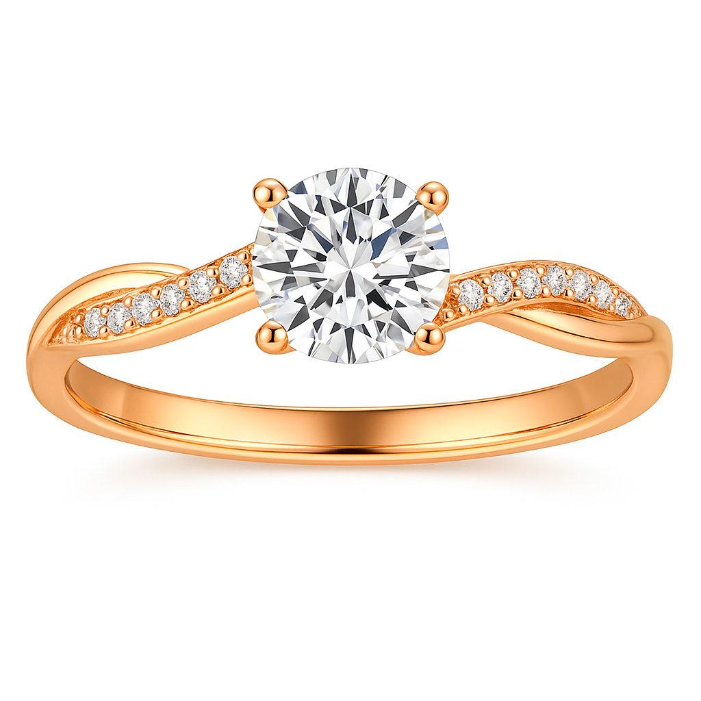 Round Brilliant Twisted Band Solitaire Engagement Ring with Pavé Accent Diamonds
