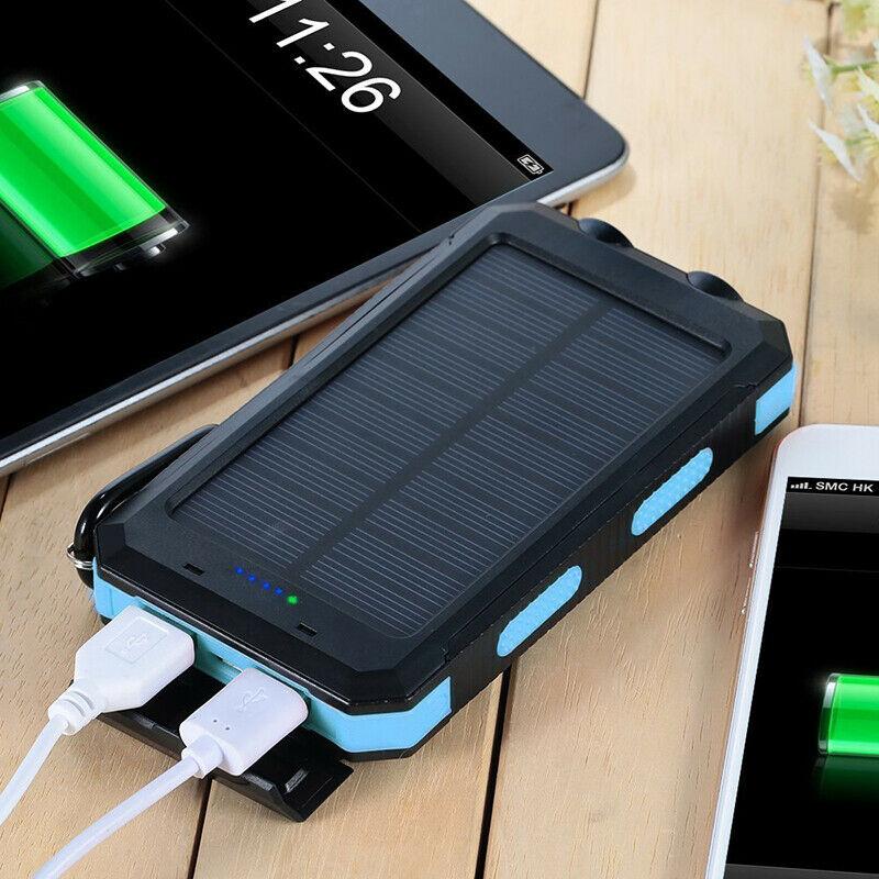 Portable Solar Power Bank High-Capacity Dual USB Charger 20000mAh