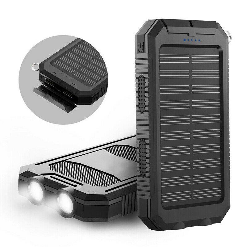 Portable Solar Power Bank High-Capacity Dual USB Charger 20000mAh