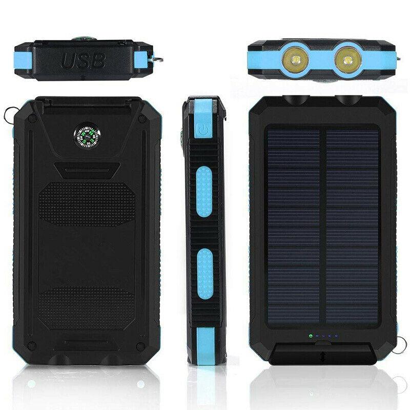 Portable Solar Power Bank High-Capacity Dual USB Charger 20000mAh