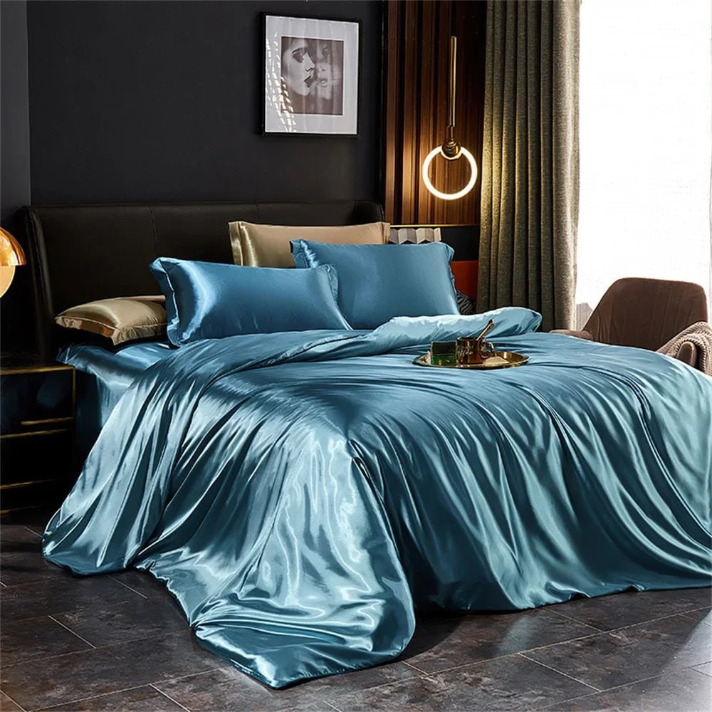 Satin Silk Luxury Bedding Set with Duvet Cover and Pillowcases Smooth Glossy Finish Sheets