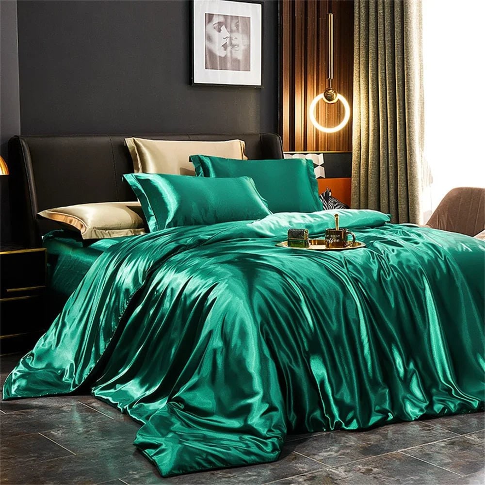 Satin Silk Luxury Bedding Set with Duvet Cover and Pillowcases Smooth Glossy Finish Sheets